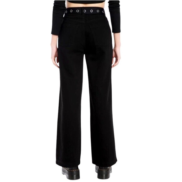 Hot Topic 7 Wide Leg Skull Women’s Jeans High Rise Black Goth Grunge Punk - Picture 2 of 12